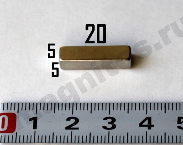 Неодимовый магнит средний квадрат 20х5х5 мм - Ni